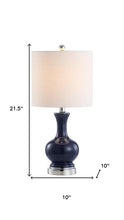 Load image into Gallery viewer, Set of Two 22" Navy Blue And Silver Gourd Bedside Lamps With Drum Shades
