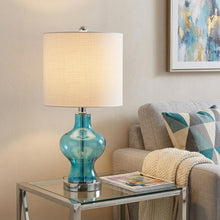Load image into Gallery viewer, 21" Aqua And Silver Novelty Bedside Lamp With Drum Shade
