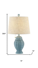 Load image into Gallery viewer, Set of Two 21" Blue Urn Table Lamps With Empire Shades
