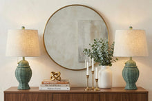 Load image into Gallery viewer, Set of Two 21" Green Urn Bedside Lamps With Empire Shades
