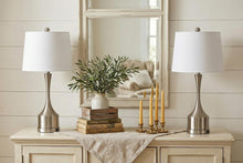 Load image into Gallery viewer, Set of Two 26" Nickel Novelty Table Lamps With Empire Shades
