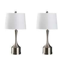 Load image into Gallery viewer, Set of Two 26" Nickel Novelty Table Lamps With Empire Shades
