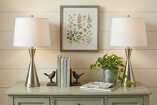 Load image into Gallery viewer, Set of Two 26" Nickel Novelty Table Lamps With Empire Shades
