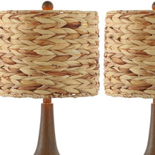 Load image into Gallery viewer, Set of Two 21" Dark Brown Gourd Bedside Lamps With Drum Shades
