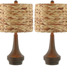 Load image into Gallery viewer, Set of Two 21" Dark Brown Gourd Bedside Lamps With Drum Shades
