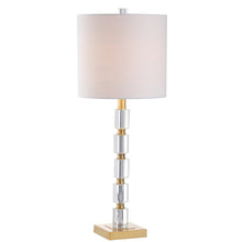 Load image into Gallery viewer, Set of Two 29" Clear And Brass Novelty Table Lamps With Drum Shades
