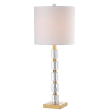 Load image into Gallery viewer, Set of Two 29" Clear And Brass Novelty Table Lamps With Drum Shades
