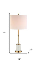 Load image into Gallery viewer, Set of Two 27" White And Brass Table Lamps With Drum Shades
