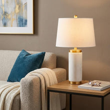 Load image into Gallery viewer, 23" White And Gold Bedside Lamp With Empire Shade
