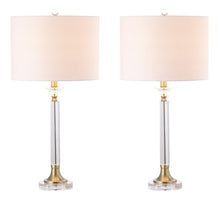 Load image into Gallery viewer, Set of Two 28" Clear And Gold Table Lamps With Drum Shades
