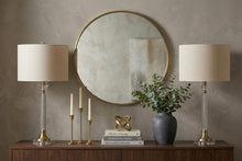 Load image into Gallery viewer, Set of Two 28" Clear And Gold Table Lamps With Drum Shades
