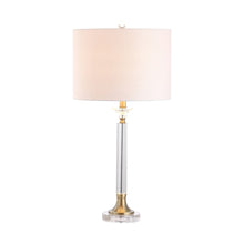 Load image into Gallery viewer, Set of Two 28" Clear And Gold Table Lamps With Drum Shades
