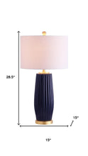Load image into Gallery viewer, 29" Navy Blue And Gold Table Lamp With Drum Shade
