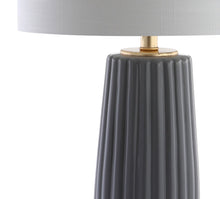 Load image into Gallery viewer, 29" Dark Gray And Gold Table Lamp With Drum Shade
