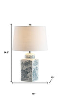 Load image into Gallery viewer, 25" Blue And White Table Lamp With Drum Shade
