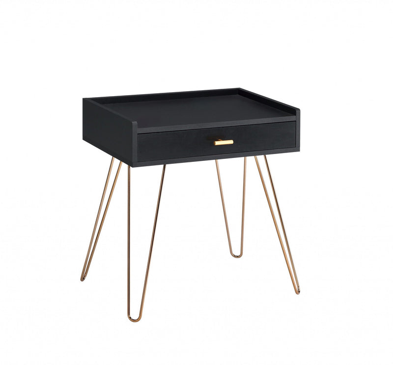 24" End Table With Drawer - Gold And Black