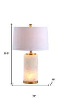 Load image into Gallery viewer, 26" White And Gold Table Lamp With Drum Shade
