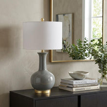 Load image into Gallery viewer, 27" Steel Blue And Gold Novelty Table Lamp With Drum Shade

