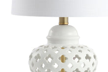 Load image into Gallery viewer, 21" White And Gold Urn Table Lamp With Drum Shade
