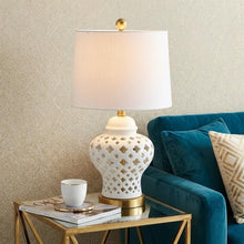 Load image into Gallery viewer, 21" White And Gold Urn Table Lamp With Drum Shade
