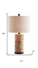 Load image into Gallery viewer, Set of Two 25" Natural And Black Bedside Lamps With Drum Shades
