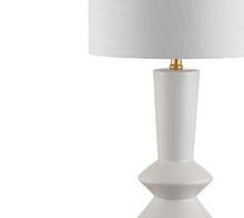 Load image into Gallery viewer, 27" White And Gold Geometric Table Lamp With Drum Shade
