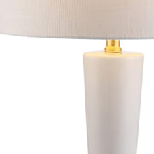 Load image into Gallery viewer, 27" White And Gold Geometric Table Lamp With Drum Shade
