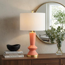Load image into Gallery viewer, 27" Gold Geometric Table Lamp LED With Drum Shade

