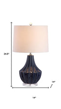 Load image into Gallery viewer, 25" Navy Blue And Clear Novelty Table Lamp With Drum Shade
