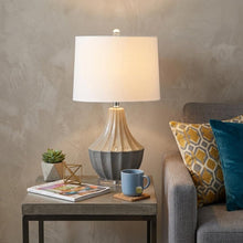 Load image into Gallery viewer, 25" Gray And Clear Novelty Table Lamp With Drum Shade
