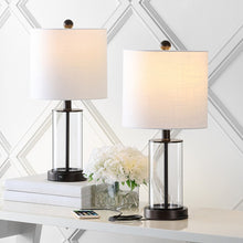 Load image into Gallery viewer, Set of Two 21" Antiqued Bronze USB Table Lamps With Drum Shades
