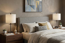Load image into Gallery viewer, Set of Two 21" Antiqued Bronze USB Table Lamps With Drum Shades
