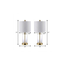 Load image into Gallery viewer, Set of Two 21" Gold USB Table Lamps With Drum Shades
