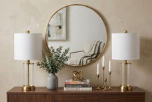 Load image into Gallery viewer, Set of Two 21" Gold USB Table Lamps With Drum Shades
