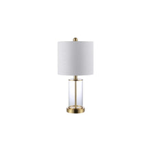 Load image into Gallery viewer, Set of Two 21" Gold USB Table Lamps With Drum Shades
