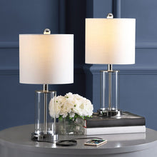 Load image into Gallery viewer, Set of Two 21" Silver USB Table Lamps With Drum Shades

