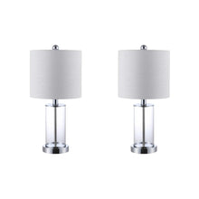 Load image into Gallery viewer, Set of Two 21" Silver USB Table Lamps With Drum Shades
