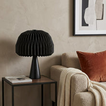 Load image into Gallery viewer, 16" Black Ribbed Geometric Bedside Lamp With Dome Shade
