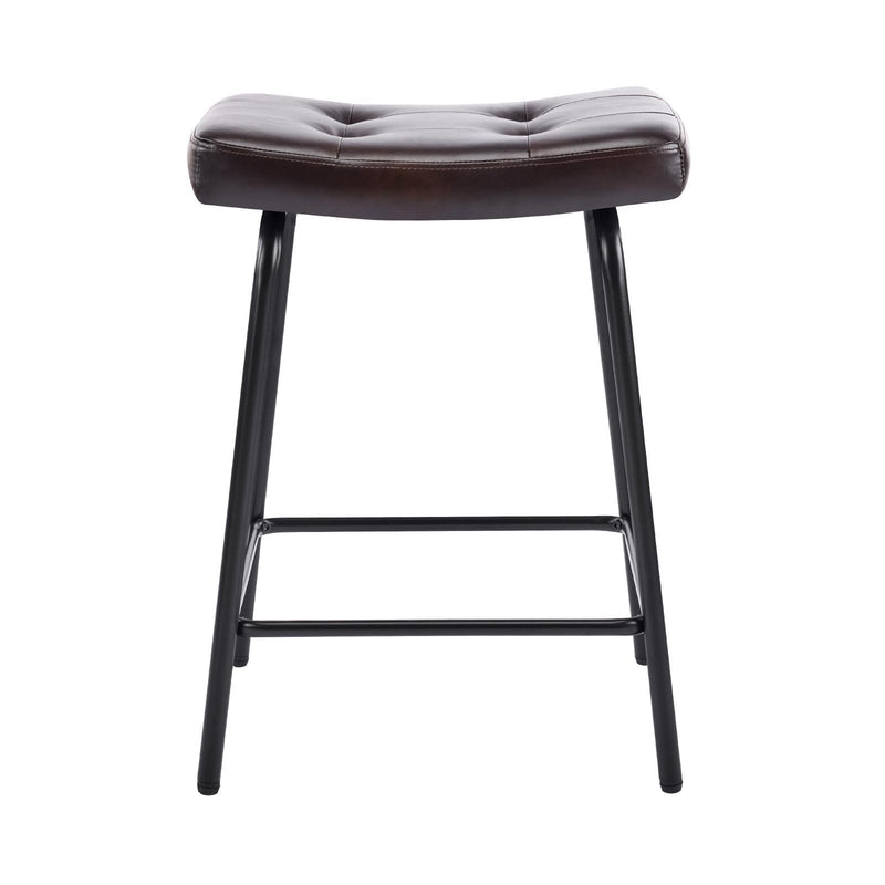 Faux Leather And Metal Counter Height Bar Chairs (Set of 2) - Black & Dark Brown