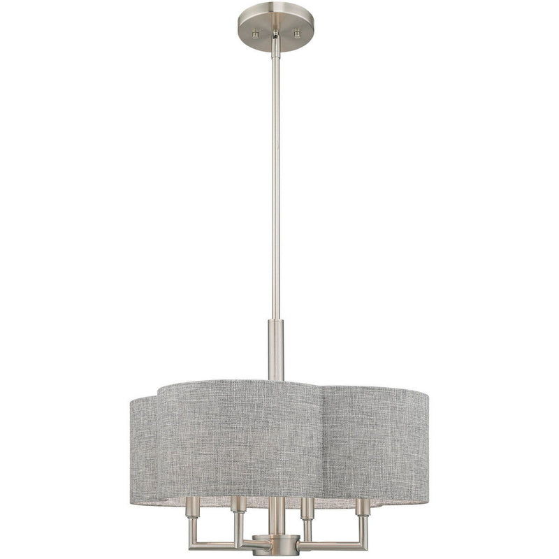 17" Four Light Dimmable Chandelier With Shades - Nickel / Pearl Silver