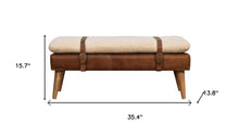 Load image into Gallery viewer, 35" Brown Boucle And Genuine Leather and Solid Wood Upholstered Bench
