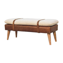 Load image into Gallery viewer, 35" Brown Boucle And Genuine Leather and Solid Wood Upholstered Bench
