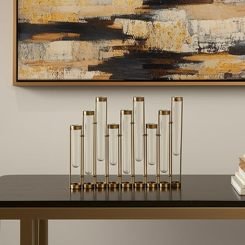 Enameled Nine Bloom Table Vase - Bronze / Clear