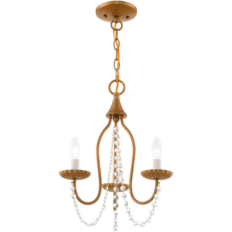 Three Light Dimmable Chandelier With Shades - Antiqued Gold