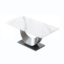 Load image into Gallery viewer, 70.87&quot; Modern Artificial Stone Crescent-Shaped Metal Legs, Can Accommodate 6-8 People - White / Black
