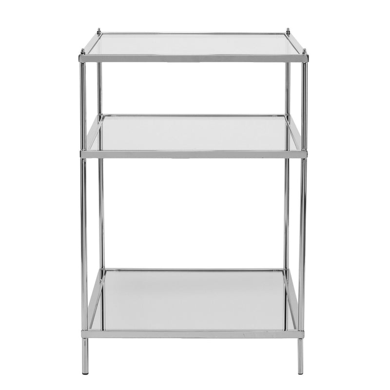 Mirrored Glass Iron End Table With Shelf - Silver