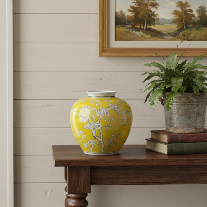 Chinoiserie Floral Porcelain Table Vase (574266) - Yellow / White