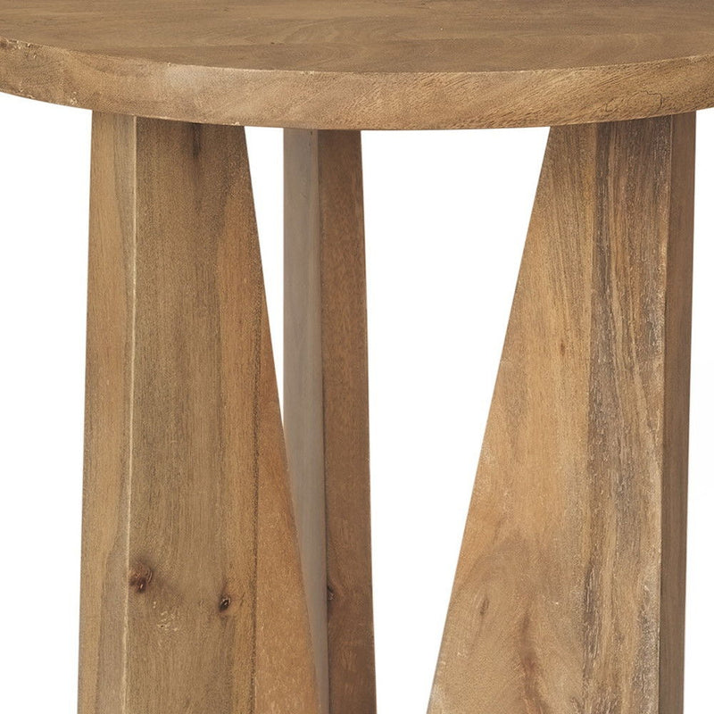 Distressed Solid Wood Round End Table (605393) - Natural