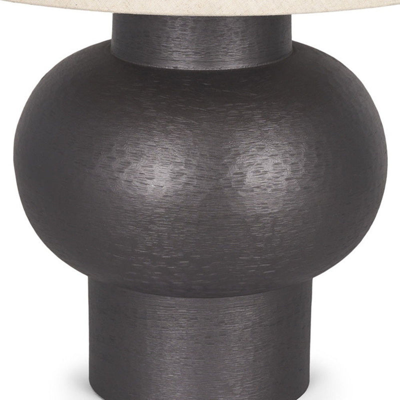 26" Metal Round Bedside Lamp With Beige Bell Shade - Black