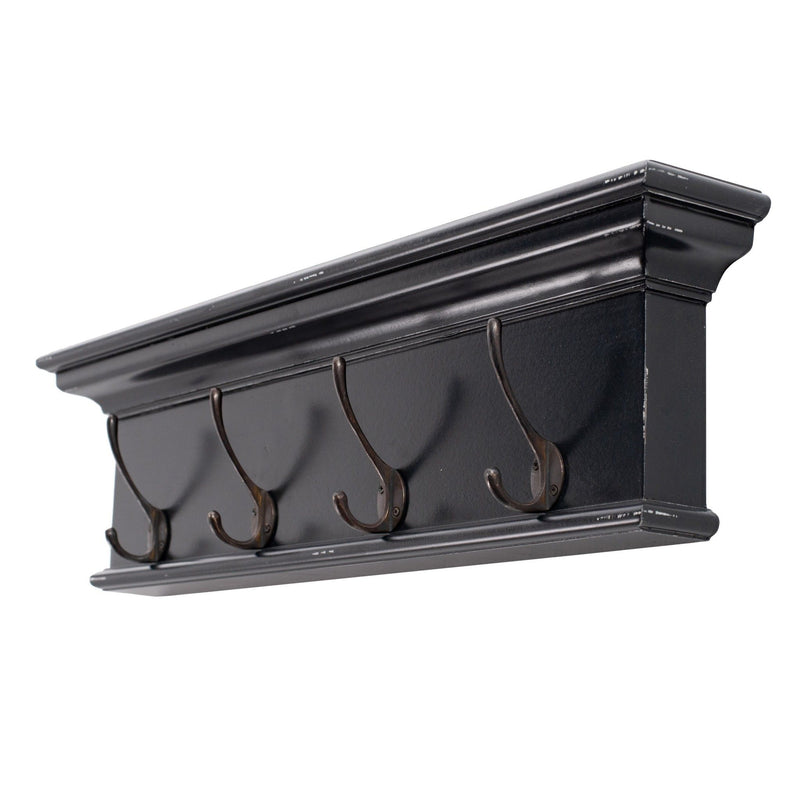 Rustic Antiqued Four Hook Hanging Coat Rack - Rust / Black / White